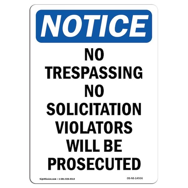 Sign, 5" H, 3.5" W, No Trespassing No Solicitation Sign, Portrait, NS-D-35-V-14936-10PK